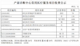 产前诊断中心常用医疗项目收费公示